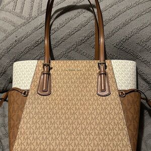 Michael Kors Brown and Cream Tote with Monogram Pattern